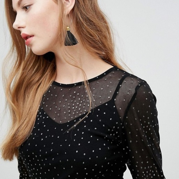 📣HP📣 NEW Black Glitter Mesh Date Night Dress - Picture 3 of 6
